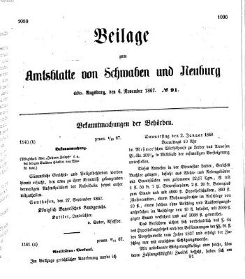 Königlich Bayerisches Kreis-Amtsblatt von Schwaben und Neuburg Mittwoch 6. November 1867