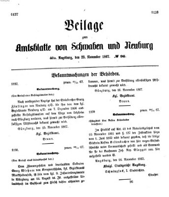 Königlich Bayerisches Kreis-Amtsblatt von Schwaben und Neuburg Samstag 23. November 1867