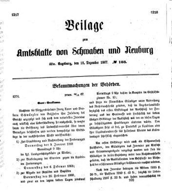 Königlich Bayerisches Kreis-Amtsblatt von Schwaben und Neuburg Mittwoch 18. Dezember 1867