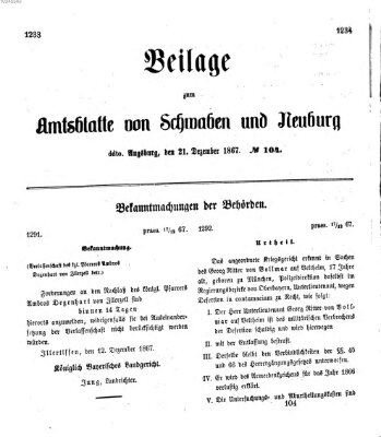 Königlich Bayerisches Kreis-Amtsblatt von Schwaben und Neuburg Samstag 21. Dezember 1867