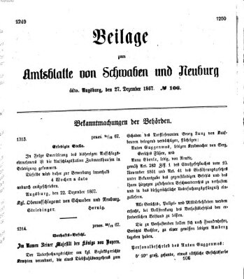 Königlich Bayerisches Kreis-Amtsblatt von Schwaben und Neuburg Freitag 27. Dezember 1867