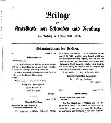 Königlich Bayerisches Kreis-Amtsblatt von Schwaben und Neuburg Mittwoch 8. Januar 1868