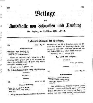 Königlich Bayerisches Kreis-Amtsblatt von Schwaben und Neuburg Freitag 21. Februar 1868