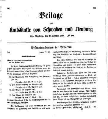Königlich Bayerisches Kreis-Amtsblatt von Schwaben und Neuburg Samstag 29. Februar 1868
