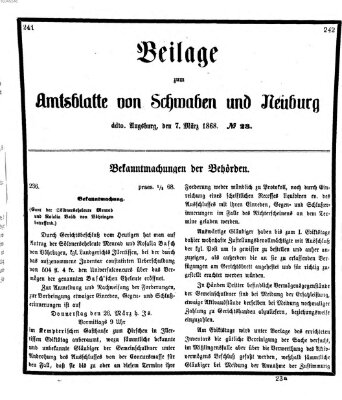 Königlich Bayerisches Kreis-Amtsblatt von Schwaben und Neuburg Samstag 7. März 1868