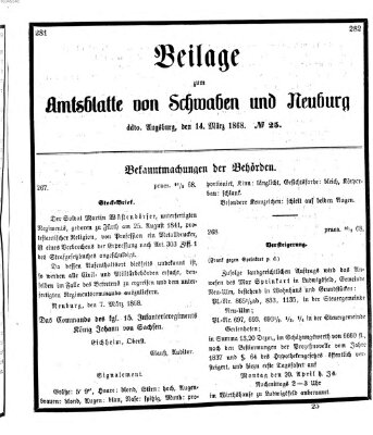 Königlich Bayerisches Kreis-Amtsblatt von Schwaben und Neuburg Samstag 14. März 1868