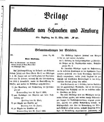 Königlich Bayerisches Kreis-Amtsblatt von Schwaben und Neuburg Samstag 21. März 1868