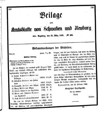 Königlich Bayerisches Kreis-Amtsblatt von Schwaben und Neuburg Samstag 28. März 1868