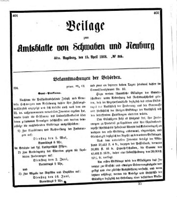 Königlich Bayerisches Kreis-Amtsblatt von Schwaben und Neuburg Mittwoch 15. April 1868