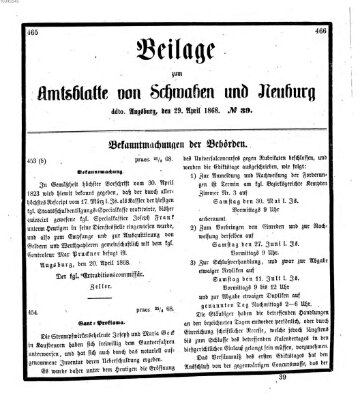 Königlich Bayerisches Kreis-Amtsblatt von Schwaben und Neuburg Mittwoch 29. April 1868