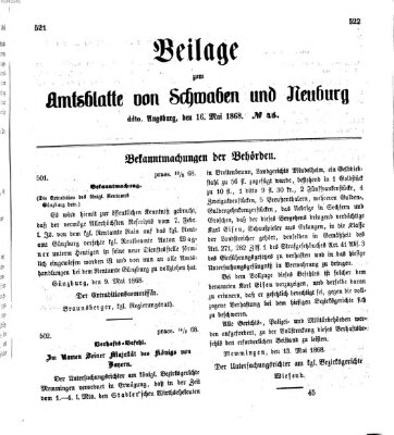 Königlich Bayerisches Kreis-Amtsblatt von Schwaben und Neuburg Samstag 16. Mai 1868