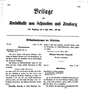 Königlich Bayerisches Kreis-Amtsblatt von Schwaben und Neuburg Samstag 4. Juli 1868