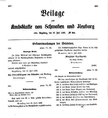 Königlich Bayerisches Kreis-Amtsblatt von Schwaben und Neuburg Donnerstag 16. Juli 1868