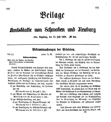 Königlich Bayerisches Kreis-Amtsblatt von Schwaben und Neuburg Samstag 18. Juli 1868