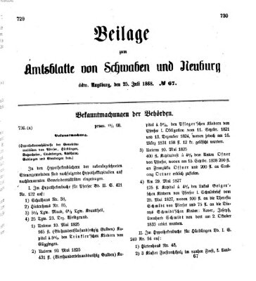 Königlich Bayerisches Kreis-Amtsblatt von Schwaben und Neuburg Samstag 25. Juli 1868