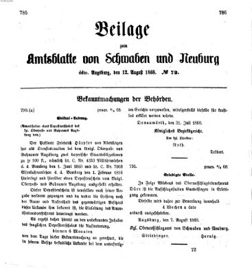 Königlich Bayerisches Kreis-Amtsblatt von Schwaben und Neuburg Mittwoch 12. August 1868