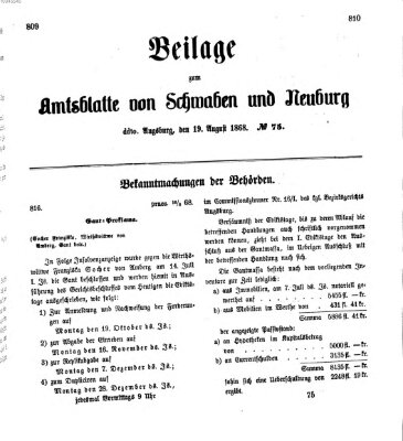 Königlich Bayerisches Kreis-Amtsblatt von Schwaben und Neuburg Mittwoch 19. August 1868