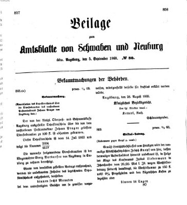 Königlich Bayerisches Kreis-Amtsblatt von Schwaben und Neuburg Samstag 5. September 1868