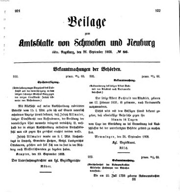 Königlich Bayerisches Kreis-Amtsblatt von Schwaben und Neuburg Samstag 26. September 1868