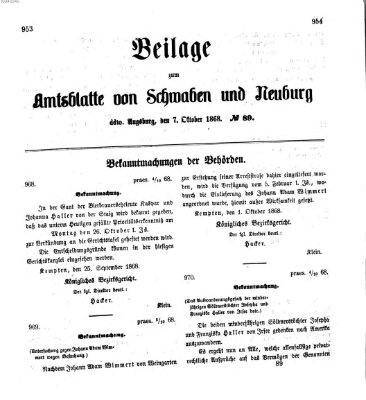 Königlich Bayerisches Kreis-Amtsblatt von Schwaben und Neuburg Mittwoch 7. Oktober 1868