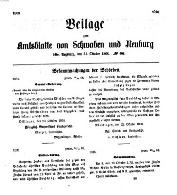 Königlich Bayerisches Kreis-Amtsblatt von Schwaben und Neuburg Samstag 31. Oktober 1868