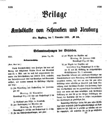 Königlich Bayerisches Kreis-Amtsblatt von Schwaben und Neuburg Samstag 7. November 1868