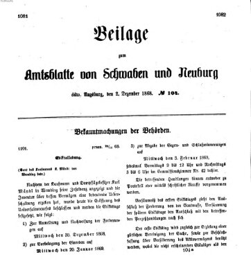 Königlich Bayerisches Kreis-Amtsblatt von Schwaben und Neuburg Mittwoch 2. Dezember 1868