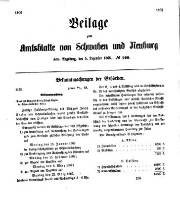 Königlich Bayerisches Kreis-Amtsblatt von Schwaben und Neuburg Samstag 5. Dezember 1868