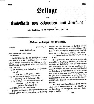 Königlich Bayerisches Kreis-Amtsblatt von Schwaben und Neuburg Donnerstag 24. Dezember 1868