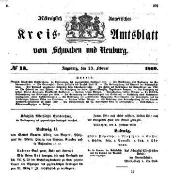 Königlich Bayerisches Kreis-Amtsblatt von Schwaben und Neuburg Samstag 13. Februar 1869