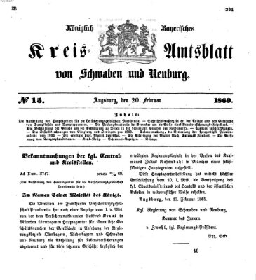 Königlich Bayerisches Kreis-Amtsblatt von Schwaben und Neuburg Samstag 20. Februar 1869