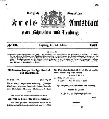 Königlich Bayerisches Kreis-Amtsblatt von Schwaben und Neuburg Mittwoch 24. Februar 1869