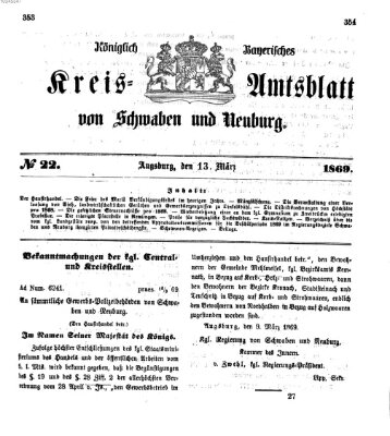 Königlich Bayerisches Kreis-Amtsblatt von Schwaben und Neuburg Samstag 13. März 1869