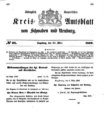 Königlich Bayerisches Kreis-Amtsblatt von Schwaben und Neuburg Samstag 20. März 1869