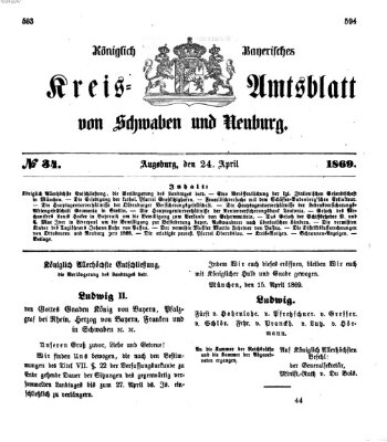 Königlich Bayerisches Kreis-Amtsblatt von Schwaben und Neuburg Samstag 24. April 1869