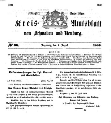 Königlich Bayerisches Kreis-Amtsblatt von Schwaben und Neuburg Mittwoch 4. August 1869