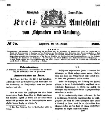 Königlich Bayerisches Kreis-Amtsblatt von Schwaben und Neuburg Mittwoch 18. August 1869