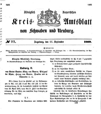 Königlich Bayerisches Kreis-Amtsblatt von Schwaben und Neuburg Samstag 11. September 1869