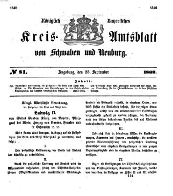 Königlich Bayerisches Kreis-Amtsblatt von Schwaben und Neuburg Samstag 25. September 1869