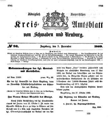 Königlich Bayerisches Kreis-Amtsblatt von Schwaben und Neuburg Mittwoch 3. November 1869