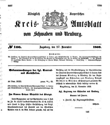 Königlich Bayerisches Kreis-Amtsblatt von Schwaben und Neuburg Samstag 27. November 1869