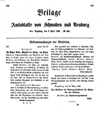 Königlich Bayerisches Kreis-Amtsblatt von Schwaben und Neuburg Samstag 3. April 1869