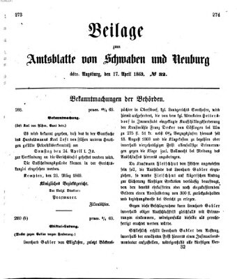 Königlich Bayerisches Kreis-Amtsblatt von Schwaben und Neuburg Samstag 17. April 1869
