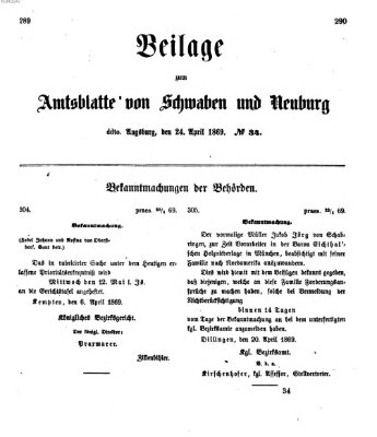 Königlich Bayerisches Kreis-Amtsblatt von Schwaben und Neuburg Samstag 24. April 1869