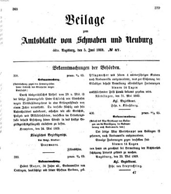 Königlich Bayerisches Kreis-Amtsblatt von Schwaben und Neuburg Samstag 5. Juni 1869