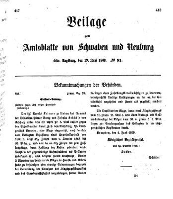 Königlich Bayerisches Kreis-Amtsblatt von Schwaben und Neuburg Samstag 19. Juni 1869