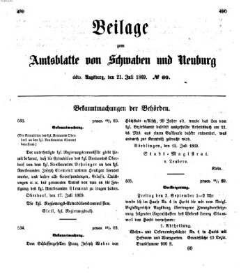 Königlich Bayerisches Kreis-Amtsblatt von Schwaben und Neuburg Mittwoch 21. Juli 1869