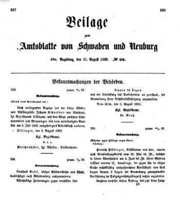 Königlich Bayerisches Kreis-Amtsblatt von Schwaben und Neuburg Mittwoch 11. August 1869