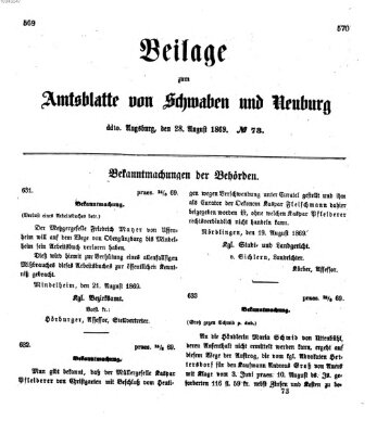 Königlich Bayerisches Kreis-Amtsblatt von Schwaben und Neuburg Samstag 28. August 1869