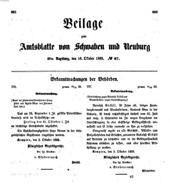 Königlich Bayerisches Kreis-Amtsblatt von Schwaben und Neuburg Samstag 16. Oktober 1869